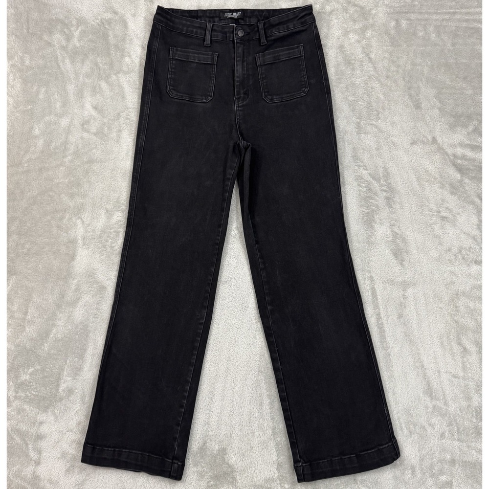 Judy Blue Straight Leg Jeans 13/31 Black High Rise Patch Pocket Stretch Denim